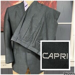 Custom Capri Suit Mens 40S Short Cuffed Pleated 32x30 Green/Blue/Gray Kid Mohair